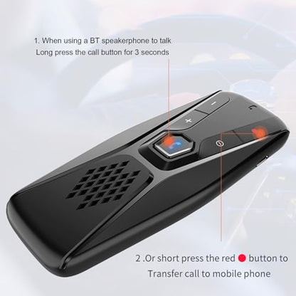 Docooler Car Bluetooth Speaker for Cell Phone, Portable Wireless Handsfree Car Kit, Sun Visor Mounted Speakerphone with Visor Clip & Mic - Black