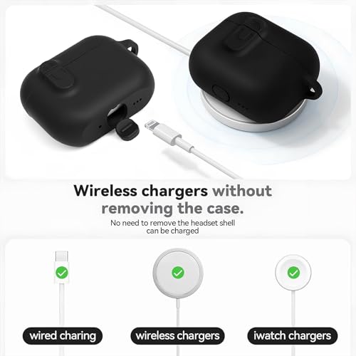 Compatible with AirPod 4 Case Cover with Cleaner Kit, Soft Silicone Cover for airpod 4 case Comes with Magnetic Lid Lock & Keychain-Solid for Women/Men,Black - color: C1-Magnetic Black