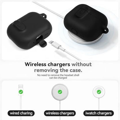 Compatible with AirPod 4 Case Cover with Cleaner Kit, Soft Silicone Cover for airpod 4 case Comes with Magnetic Lid Lock & Keychain-Solid for Women/Men,Black - color: C1-Magnetic Black