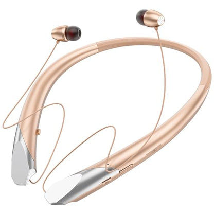 Neckband Bluetooth Headphones, Retractable Headset Wireless Bluetooth Earbuds with Microphone, IPX5 Sweatproof, Stereo Noise Cancelling Earphones, Vibration Alerts for Running Workout Sports (rose)
