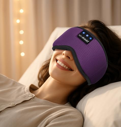 LC-dolida Bluetooth Sleep Mask,Wireless Bluetooth Sleep Mask,Sleep Headphones,Ideal for Travel,Night Work,Napping,Side Sleeping and Office Use for Both Men and Women，Earplugs Included (Rose Purple) - color: Rose Purple