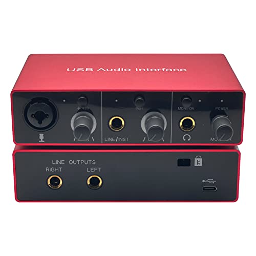 Audio Interface USB Audio Interface with Mic Preamplifier USB Audio Mixer Recorder with 48V Phantom Power, 24 Bit, Support Tablet, Computers and Other Equipment Recording （NO DAW Software included）