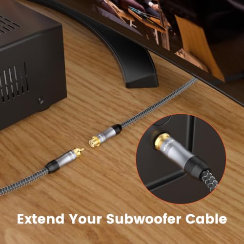 VANAUX Subwoofer Extension Cable,Male to Female Coaxial Cable,RCA Digital Audio Cord 75 ohm Gold-Plated with Braided Jacket for Home Theater,TV,Amplifier, Speaker(10ft/3m) - size: 10ft/3m, style: Male to Female-Grey