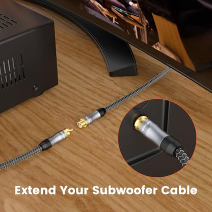 VANAUX Subwoofer Extension Cable,Male to Female Coaxial Cable,RCA Digital Audio Cord 75 ohm Gold-Plated with Braided Jacket for Home Theater,TV,Amplifier, Speaker(10ft/3m) - size: 10ft/3m, style: Male to Female-Grey