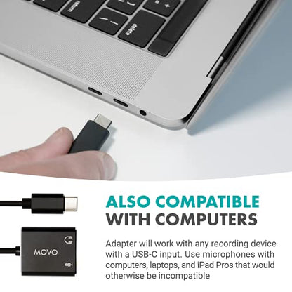 Movo USBC-AC2 3.5mm to USB-C Stereo Audio Adapter - External Sound Card for PC, Mac, Android - 3.5mm TRS Headphone Jack and Audio Jack to USB-C Connector - Aux to USB-C Mic Adapter for Gaming Speakers