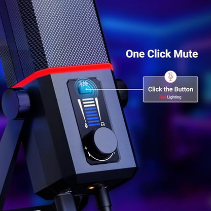 NEEWER UM02 RGB USB Microphone for Gaming Streaming Podcast, Cardioid Condenser Noise Cancellation Desk Mic for Headphone Monitoring Compatible with iPhone iPad Mac PC Android PS5/PS4 Pro/PS4