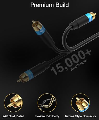 BlueRigger Subwoofer Cable 6FT 2PK (Dual Shielded RCA Cables for Subwoofer) - size: 6FT