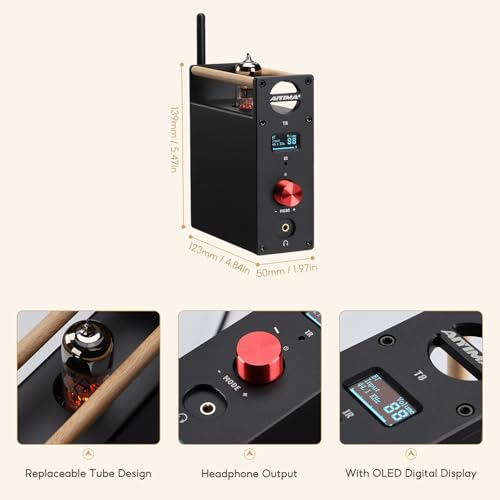 AIYIMA T8 6N3 Digital Tube Preamplifier Bluetooth 5.0 Hi-Fi Headphone Preamp Decoder Preamp PC-USB DAC APTX for Home Wireless Receiver Audio Stereo Amplifier + with Remote Control