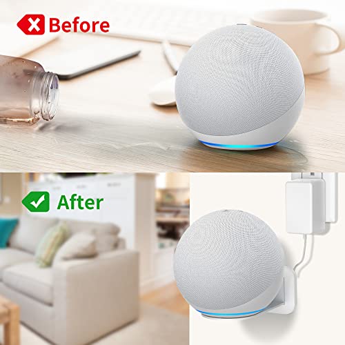 HomeMount Metal Wall Mount for Google Nest Mini & 4th Gen - Speaker Wall Mount Holder with Cable Management to Hide Messy Wires Space-Saving Accessories(White)