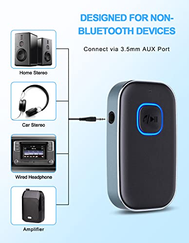 COMSOON Bluetooth AUX Adapter for Car, Wireless Audio Receiver | Noise Reduction Bluetooth Receiver for Music/Hands-Free Calls/Home Stereo/Speaker, 16H Battery Life/Dual Connect (Black+Gray) - color: Black+Gray