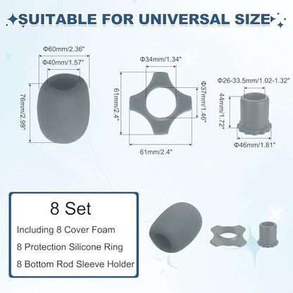 MECCANIXITY 8 Set Microphone Cover Foam Mic Cover, with 1.34" Mic Protection Silicone Ring and Anti Rolling Bottom Sleeve Holder for Karaoke DJ Concert Theater, Grey - color: Grey, size: 1.34"