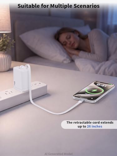 Retractable iPhone Charger Fast Charging,35W Retractable iPhone Charger,2in1 Charging Adapter,Travel Essentials Foldable Block Plug USB C Cable Cord for iPhone 17/17E/17 Pro Max/16 Plus/16 Pro Max/15