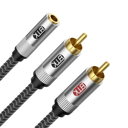 EMK 3.5mm Female to 2RCA Male Jack Stereo Audio Cable RCA to Aux Cable Gold Plated RCA Y Splitter for Smartphone,MP3,Tablets,HiFi Stereo System 3Ft/1M - color: 3.5mm Female to 2 RCA Male Silver, size: 3 Ft/1M, style: 3.5mm to 2RCA