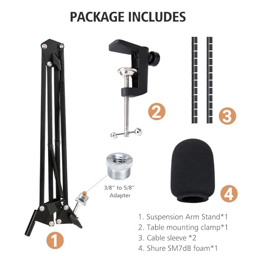 SUNMON Shure SM7dB Boom Arm Mic Stand - Mic Boom Arm with Foam Mic Cover Compatible with Shure SM7dB, Adjustable Microphone Arm with Cable Sleeve By SUNMON - size: Shure SM7DB with foam cover (Basic Model)