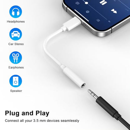 [Apple MFi Certified] 5 Pack Lightning to 3.5 mm Headphone Jack Adapter | iPhone Aux Adapter Converter Dongle Audio Cable Compatible with iPhone 14 13 12 11 X XS 8 7 - color: White-5Pack