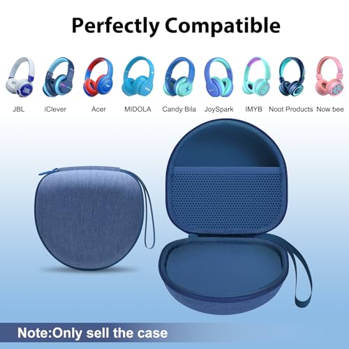 Kids Headphones Case Compatible with JBL Junior 320 / Junior JR 320BT / iClever BTH12 / HS19 / BTH26 / JoySpark-T5 / Candy Bila BH03 / EarFun/IMYB/MIDOLA MD-B01/Noot Kids Headphones, Blue (Case Only) - color: Blue