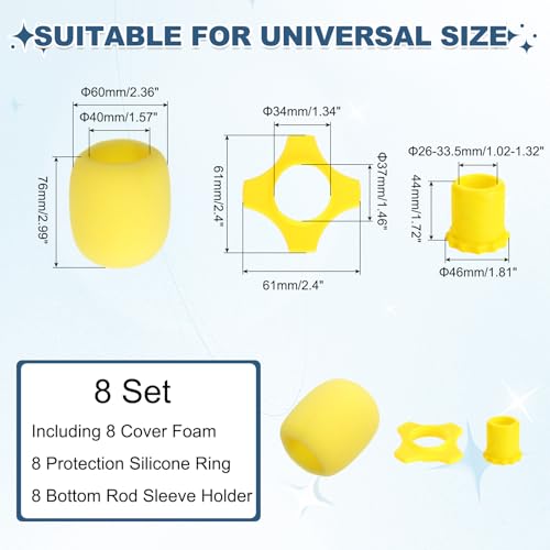 MECCANIXITY 8 Set Microphone Cover Foam Mic Cover, with 1.34" Mic Protection Silicone Ring and Anti Rolling Bottom Sleeve Holder for Karaoke DJ Concert Theater, Yellow - color: Yellow, size: 1.34"