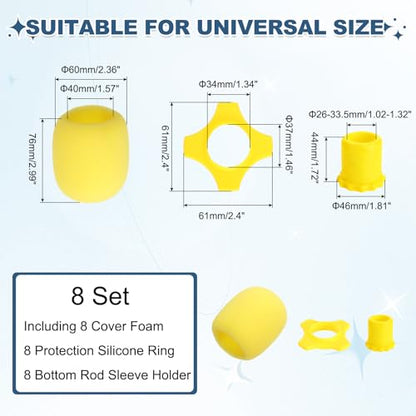MECCANIXITY 8 Set Microphone Cover Foam Mic Cover, with 1.34" Mic Protection Silicone Ring and Anti Rolling Bottom Sleeve Holder for Karaoke DJ Concert Theater, Yellow - color: Yellow, size: 1.34"