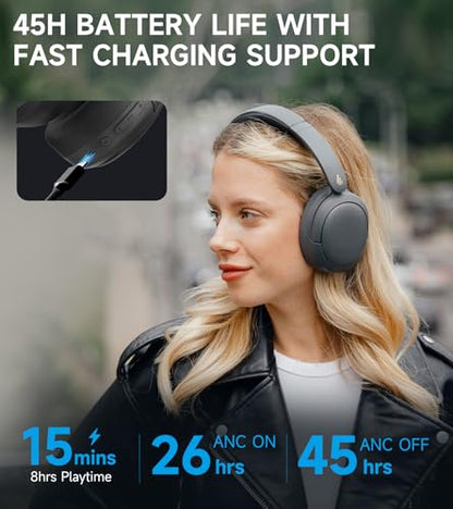 Edifier W800BT Pro Hybrid Active Noise Cancelling Over Ear Headphone, Gray | Bluetooth 5.4, Hi-Res Audio, AI Call Noise Cancellation, 45H Playtime, Fast Charging, Foldable, Wireless Over-Ear Headphones - color: Gray
