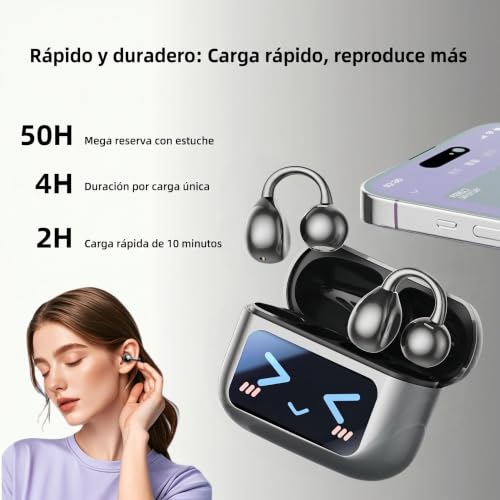 M100 Clip On Earbuds with Touchscreen Case , Wireless Open Ear Headphones for Glasses Small Ears,50h Battery Life，Lightweight 4.1g, Bluetooth 6.0 , IPX7 Waterproof , Earbuds for Running work out,black - color: Black