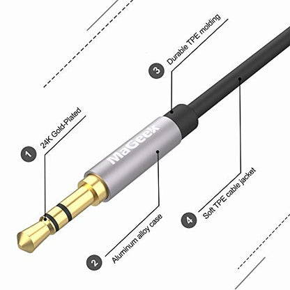 MaGeek 3.5mm Audio Aux Cord, Male to Male Auxiliary Audio Cable Compatible with Beats Headphones, iPhone, iPod, iPad, Car Audio, or Any Audio Device with 3.5mm Aux Port (Black) (1-Pack_10ft) - size: 1-Pack, 10 ft