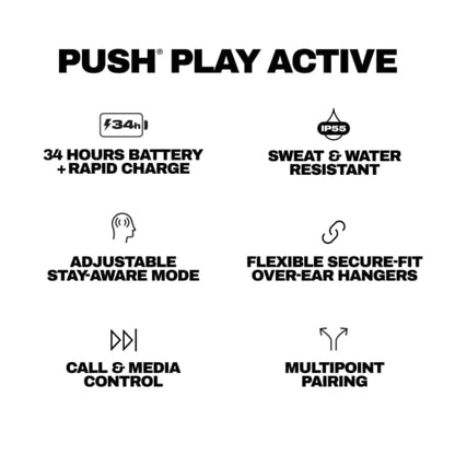 Skullcandy Push Play Active Wireless Earbuds - True Black/Orange - color: True Black/Orange