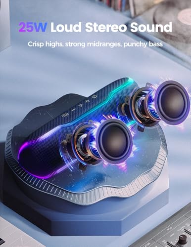 Bluetooth Speaker, IPX7 Waterproof, 50W Peak, 24H Playtime, Midnight Blue | Flashing lights, TWS pairing, deep bass, ideal for beach trips, outdoor parties, birthdays, graduations, and everyday use
