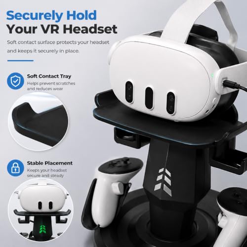 VR Charging Dock for Meta Quest 3, Quest 3S, Quest 2, VR Accessories | VR Headset Stand, Type-C Charger, Stable Anti-Slip Base, Space Saving Design