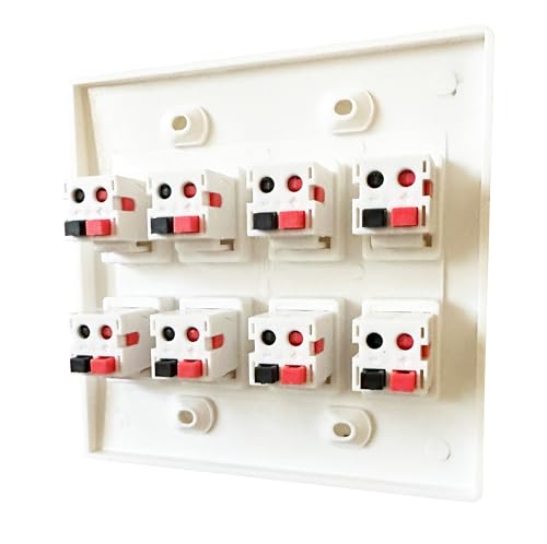 DIYTECH Premium 8 Speaker Wall Plate, Speaker Plug, Supports 8 Speaker Configurations, Speaker Port for Wall Speaker Wire, Speaker Wire in Wall, Wire Wall Plate - 2 Gang Screwless - size: 8 Speaker