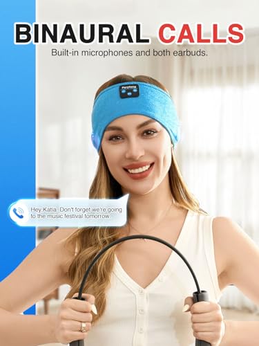 Perytong Sleep Headphones Wireless, Bluetooth Sports Headband Headphones with Ultra-Thin HD Stereo Speakers Perfect for Sleeping,Workout,Jogging,Yoga,Insomnia, Air Travel, Meditation (Azure) - color: Azure