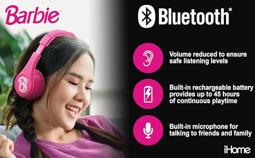 Barbie Bluetooth Headphones for Kids, Wireless Headphones for School, Home, or Travel (Barbie) - color: Barbie