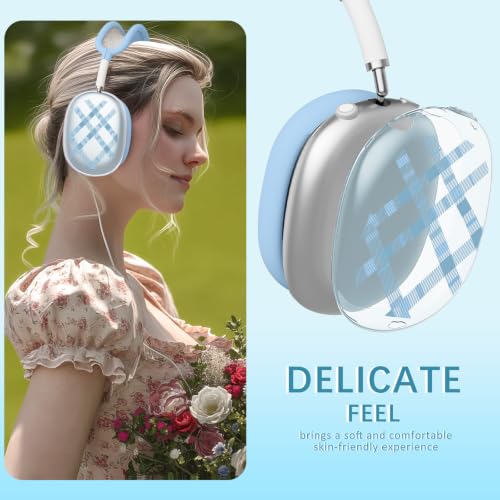 Joyland Silicone Case for AirPods Max Headphones,Blue Plaid Soft TPU Ear Cups Cover/Ear Pad Cover/Headband Protection for Apple AirPods Max USB-C/Lightning (2024/2020),Clear Blue - color: Blue Plaid