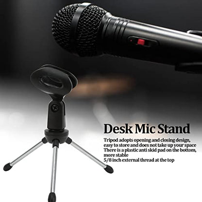 Desktop Desk Microphone Stand Foldable Tripod,Microphone Mic Stand Holder Bracket Adjustable Table Microphone Holder with Mic Clip for Conference Live Broadcast
