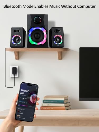 OR O R O W OROW Computer Speakers,40W PC Speakers with Subwoofer,Gaming Speakers with Bass,AC Powered,Support Bluetooth&SD&USB Play, 2.1 Multimedia Speakers System with RGB Light (Black)