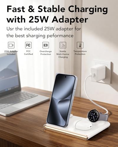 3 in 1 Foldable Wireless Fast Charging Station for Google Pixel Watch 4 | Google Charging Station for pixel 10, Travel Pixel Watch 4 Charger Stand, Light Nightstand Charging Dock (Only for Watch 4) - color: White