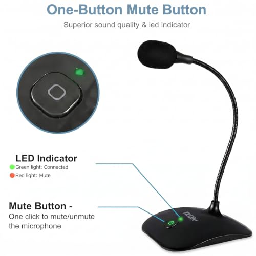 USB Microphone, 360 Degree Adjustable Gooseneck Design | PC Microphone with Mute Button & LED Indicator, Noise-Canceling Technology, Plug & Play, Compatible with Windows & MacOS