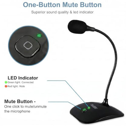 USB Microphone, 360 Degree Adjustable Gooseneck Design | PC Microphone with Mute Button & LED Indicator, Noise-Canceling Technology, Plug & Play, Compatible with Windows & MacOS