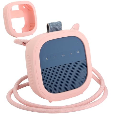 Silicone Case for Bose SoundLink Micro 2nd Gen Speaker, Shockproof Travel Protective Sleeve Soft Skin Cover with Shoulder Strap (Case Only) (Pink) - color: Pink