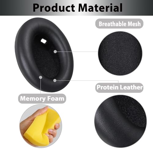 Adhiper XM4 Replacement Ear Pads for Sony WH-1000XM4 Headphones - Black | Soft Protein Leather & High-Density Memory Foam Earpads for Sony WH1000XM4, Without Affecting Sensor