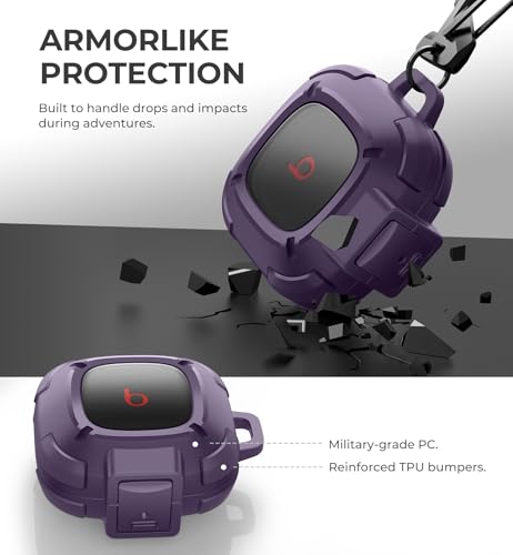 Dexnor Rugged Bumper Case for Beats Fit Pro (2021) Cases with Secure Lock, Shockproof Clear Cover with Carabiner & Keyring for Beats Fit Pro 2021 Purple - color: purple