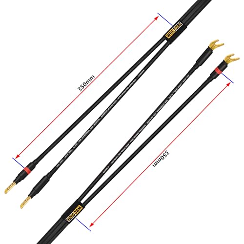 WORLDS BEST CABLES 12 Foot WBC-GOLD-LOCAP-SPKR-10 AWG - Low-Capacitance - Low-Inductance - High Purity OFC - Audiophile HiFi Speaker Cable Pair with Eminence Gold Banana (x2) & Spade (x2) Plugs