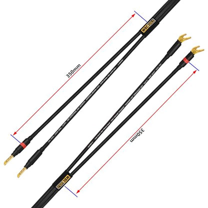 WORLDS BEST CABLES 12 Foot WBC-GOLD-LOCAP-SPKR-10 AWG - Low-Capacitance - Low-Inductance - High Purity OFC - Audiophile HiFi Speaker Cable Pair with Eminence Gold Banana (x2) & Spade (x2) Plugs