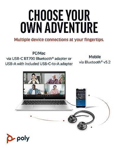 Poly Voyager 4320 UC Wireless Headset, Bluetooth Headphones with Mic - Noise-Canceling Boom Mic - Connect to PC via USB-C to USB-A Adapter, Cell Phone via Bluetooth - Microsoft Teams Certified - style: Headset, Teams Version