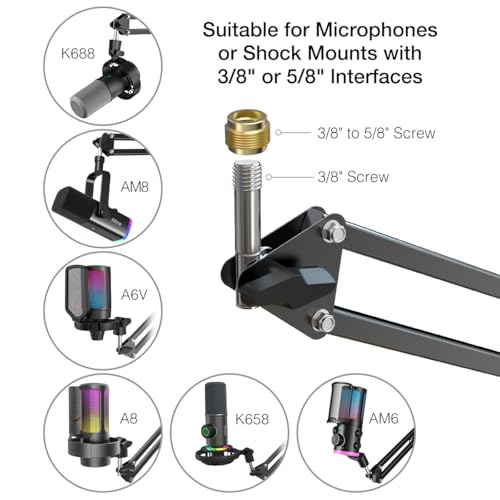 FIFINE XLR/USB Dynamic Microphone Kit with Boom Arm, Studio PC Mic with Monitoring, Headphones Jack, Mute Button, Metal Microphone Arm Stand with 3/8” to 5/8” Screw Adapter for Recording-Tank6+CS1