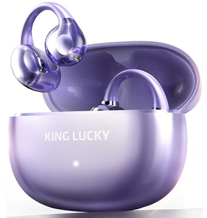 King Lucky Next-gen Clip on Earbuds Open Ear Wireless Bluetooth 6.0 Headphones with Mic,50H Play,ENC,IPX5 Waterproof,Sports Ear Buds,Comfortable for Small Ears&Fitness,Running (Purple) - color: Purple