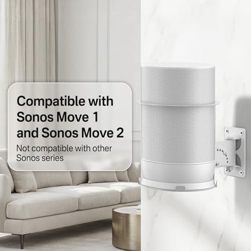 Adjustable Speaker Wall Mount for Sonos Move and Sonos Move 2, Wall Mounted Bracket, Adjustable Tilt and Swivel, Space Saving Speaker Holder, White - color: White, size: 1 Pack