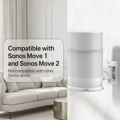 Adjustable Speaker Wall Mount for Sonos Move and Sonos Move 2, Wall Mounted Bracket, Adjustable Tilt and Swivel, Space Saving Speaker Holder, White - color: White, size: 1 Pack
