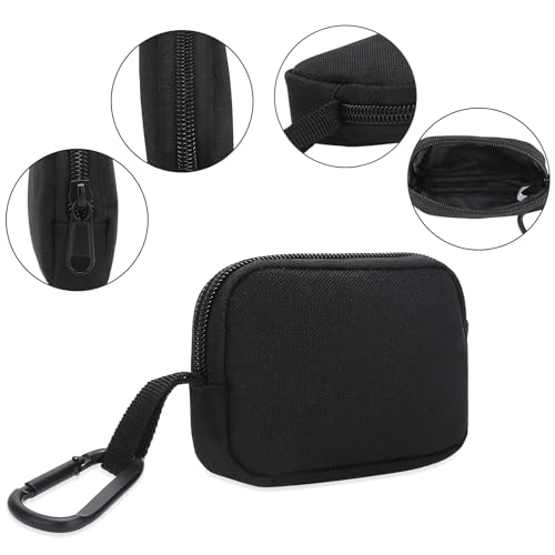 E-Tree Mini Pouch Bag, Zippered Organizer, Carabiner Clip, 2.9"x4.1" | 900D Oxford, 2.9"x4.1",Small Zippered Case for AirPods USB Cables MagSafe Cards Keys, Carabiner Clip,Coin Purse,Unisex Black