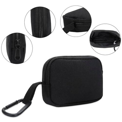 E-Tree Mini Pouch Bag, Zippered Organizer, Carabiner Clip, 2.9"x4.1" | 900D Oxford, 2.9"x4.1",Small Zippered Case for AirPods USB Cables MagSafe Cards Keys, Carabiner Clip,Coin Purse,Unisex Black