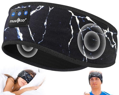 MUSICOZY Bluetooth 5.4 Sleep Headphones Headband Sports Wireless Audio | Earbuds 2 in 1 Design with Breathable Stretch Fabric, HD Stereo Sound Speakers for Workout Yoga Running, Nighttime Sleep Use - color: Marbling Black